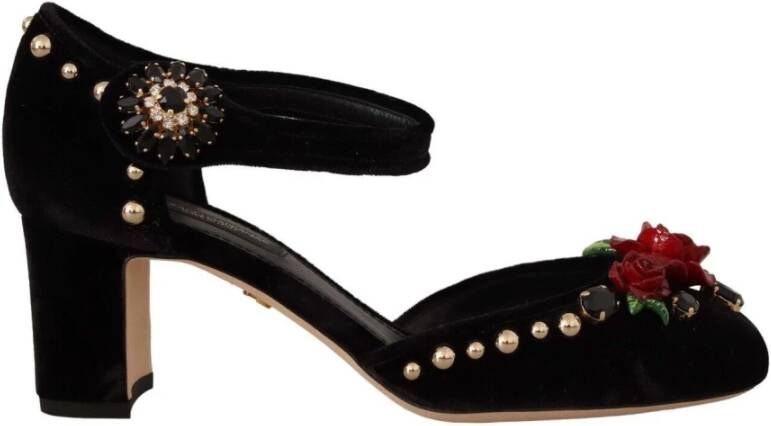 Dolce & Gabbana Zwarte Enkelband Hakken met Versiering Black Dames