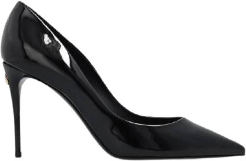 Dolce & Gabbana Zwarte Pumps van Lakleer met Gouden Logo Plaque Black Dames