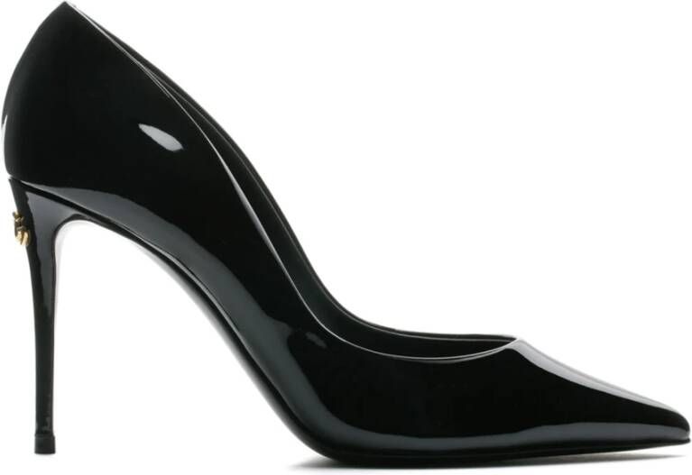 Dolce & Gabbana Zwarte Pumps van Lakleer met Gouden Logo Plaque Black Dames