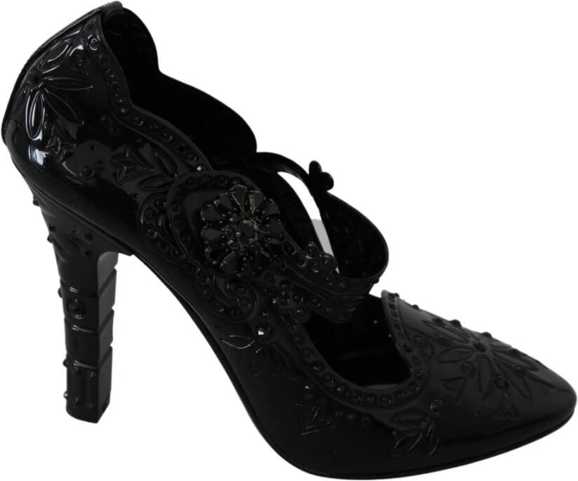 Dolce & Gabbana Zwarte Bloemenkristal Cinderella Hakken Black Dames