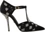 Dolce & Gabbana Zwarte Kristal T-Strap Hakken Pumps Schoenen Black Dames - Thumbnail 1