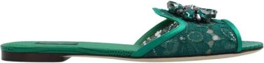 Dolce & Gabbana Groene kristalversierde kanten sandalen Green Dames