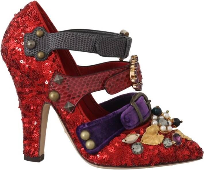 Dolce & Gabbana Rode Kristallen Studs Hakken Schoenen Mary Janes Bellucci Alta Moda Red Dames