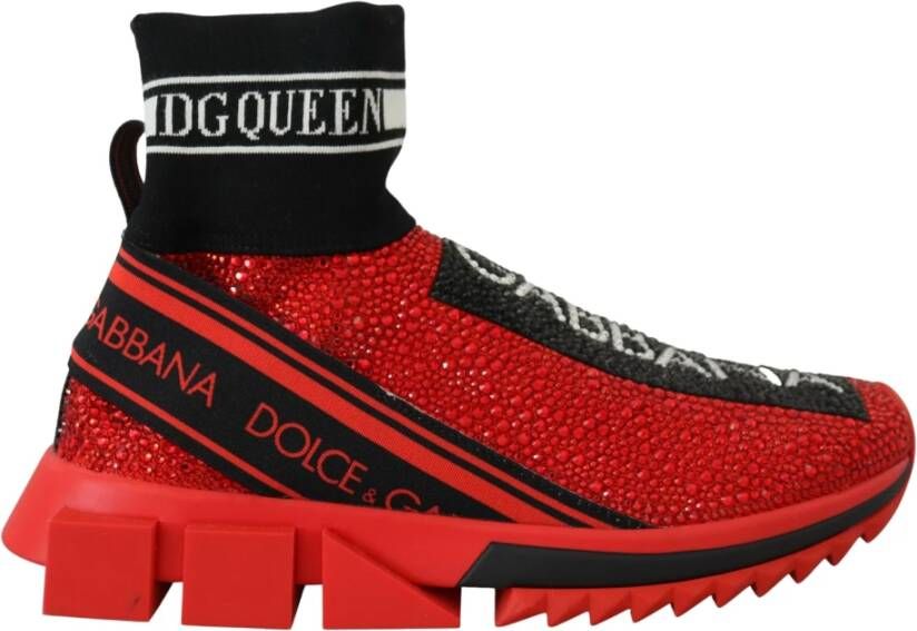 Dolce & Gabbana Rode Bling Sorrento Sneakers Sokken Schoenen Red Dames