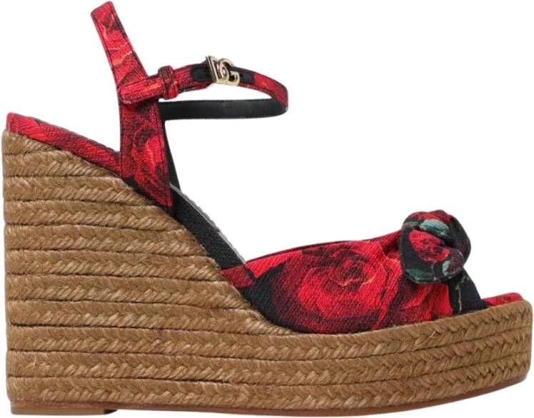 Dolce & Gabbana Rode Bloe Sleehak Sandalen