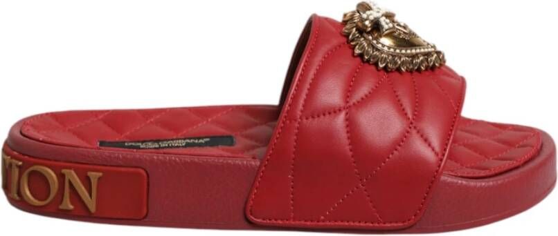 Dolce & Gabbana Rode Devotie Leren Slides Schoenen