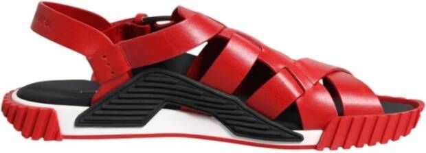 Dolce & Gabbana Rode en Zwarte Leren Enkelband Sandalen