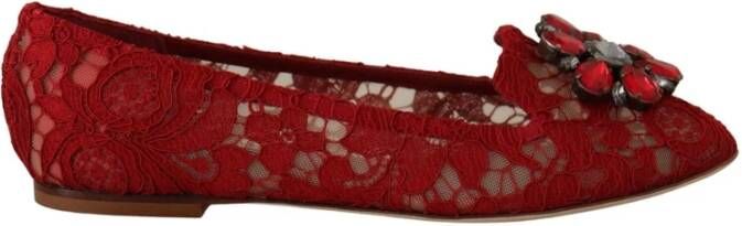 Dolce & Gabbana DG Red Crystal Loafers Lace Ballet Flats schoenen Rood Dames