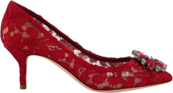 Dolce & Gabbana Rode Kant Bellucci Pumps Kristal Detail