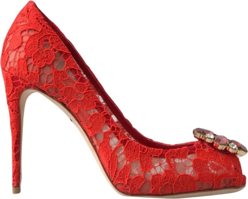 Dolce & Gabbana Rode Taormina Kant Kristal Hakken Pumps Rood Dames