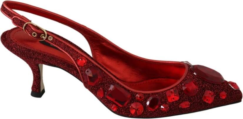 Dolce & Gabbana Kristallen Kerst Slingback Hoge Hak Sandalen Red Dames