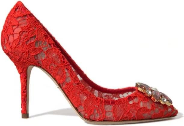 Dolce & Gabbana Rode Kristallen Kant Hakken Pumps Red Dames