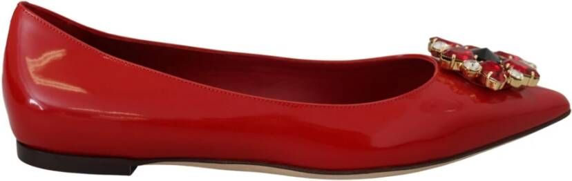 Dolce & Gabbana Rode Leren Kristallen Loafers Platte Schoenen Red - Foto 2