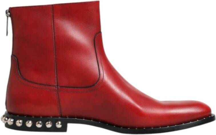 Dolce & Gabbana Rode Studded Chelsea Enkellaarzen