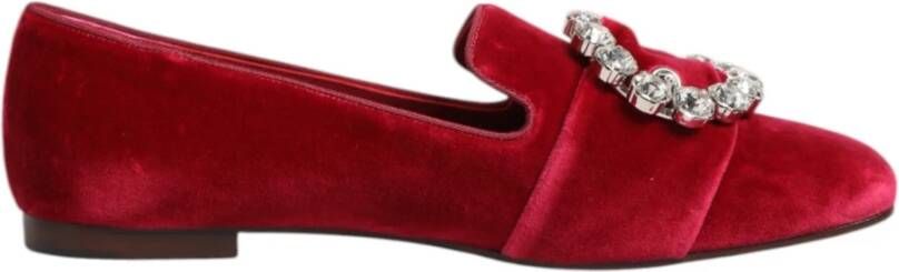 Dolce & Gabbana Rode Velvet Kristal Gesp Loafers Flats