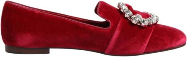 Dolce & Gabbana Rode Velvet Kristal Loafers Flats