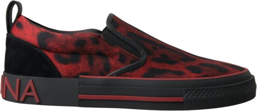 Dolce & Gabbana Rode Zwarte Luipaard Loafers Sneakers Schoenen Black Heren