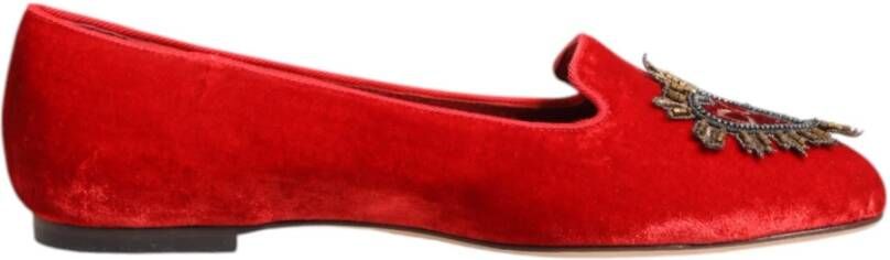 Dolce & Gabbana Rood Velvet DG Heart Loafers Flats