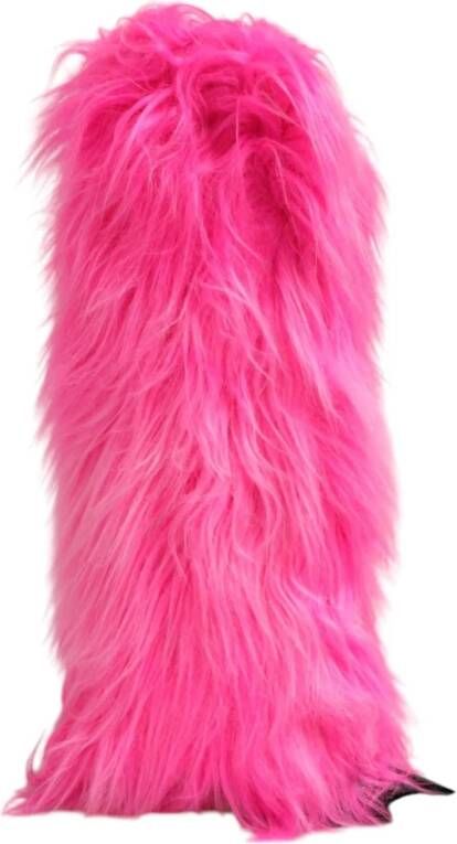 Dolce & Gabbana Roze Faux Fur High Heel Laarzen