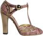 Dolce & Gabbana Roze Gouden Leren T-Riem Sandalen - Thumbnail 1
