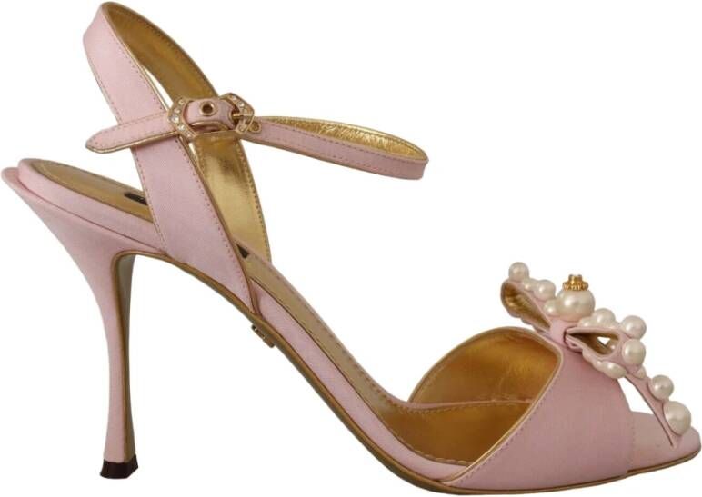 Dolce & Gabbana Pink Faux Pearl Ankle Strap Heels Sandals Shoes Roze Dames