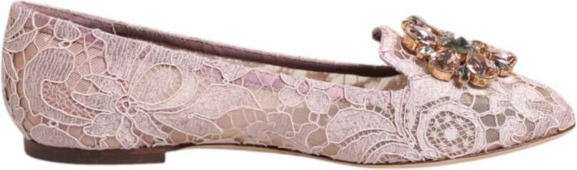 Dolce & Gabbana Roze Kant Kristal Platte Schoenen