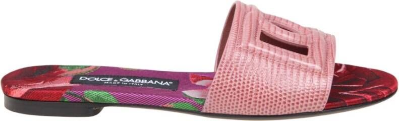 Dolce & Gabbana Roze leren instap sandalen gekruist logo Pink Dames