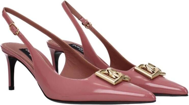 Dolce & Gabbana Roze Leren Middelhak Sandalen met Gespsluiting