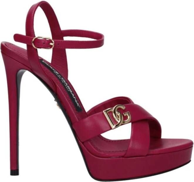 Dolce & Gabbana Roze Leren Plateau Sandalen met Gesp