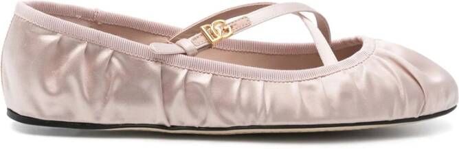 Dolce & Gabbana Roze leren platte schoenen met gesp
