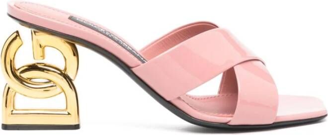 Dolce&Gabbana Sandalen Sculpted Heel Leather Sandals With Cross-Strap Des in roze