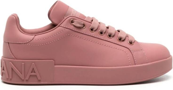Dolce & Gabbana Portofino Leren Sneakers Pink Dames