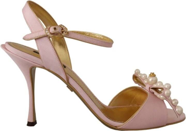 Dolce & Gabbana Pink Faux Pearl Ankle Strap Heels Sandals Shoes Roze Dames