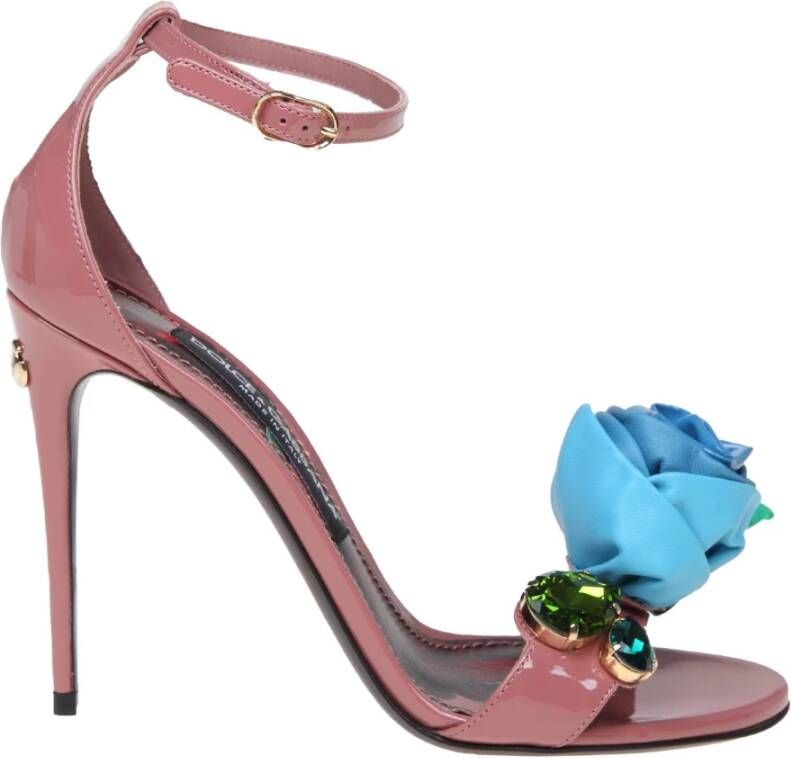 Dolce & Gabbana Roze Patentleren Sandaal met Geborduurde Bloem Pink Dames