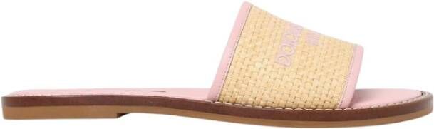 Dolce & Gabbana Roze Raffia Slippers met Leren Zool