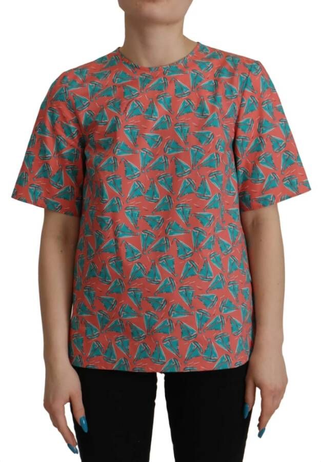 Dolce & Gabbana Stijlvol roze katoenen top met zeilbootprint