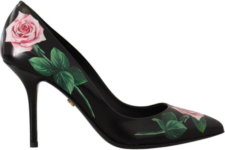 Dolce & Gabbana Rozenprint Blokhakken Dames Zwart Black Dames