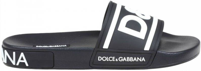 Dolce & Gabbana Zwarte Rubberen Slippers met Logo Details Black Heren