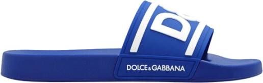 Dolce & Gabbana Rubberen Slippers met Logo en Geribbelde Kraag Blue Heren