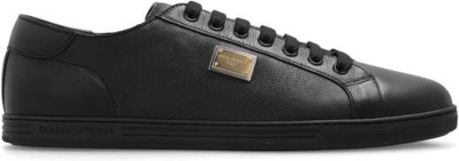 Dolce & Gabbana Zwarte platte schoenen met goudkleurig logo Black Heren