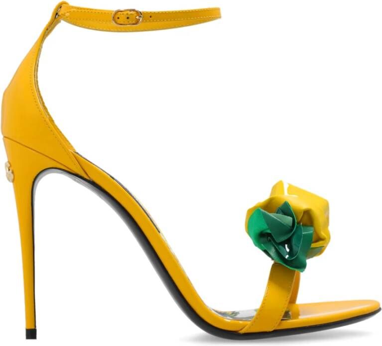 Dolce & Gabbana Bloemversierde Patentleren Sandalen Yellow Dames