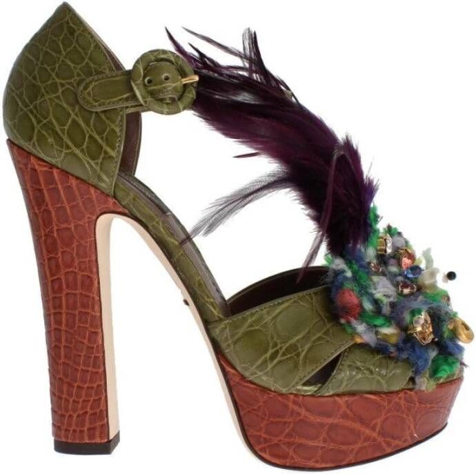 Dolce & Gabbana Kristallen Hak Caiman Krokodillenleren Schoenen Green Dames