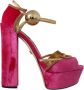 Dolce & Gabbana Pink Velvet Crystal Ankle Strap Sandals Shoes Roze Dames - Thumbnail 1