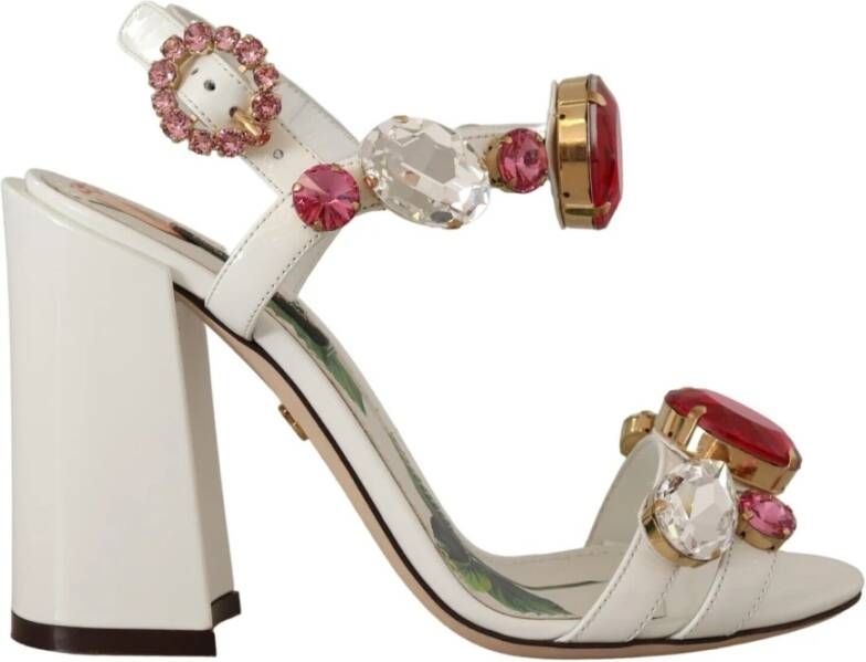 Dolce & Gabbana Witte Leren Kristallen Keira Hakken Sandalen Multicolor Dames