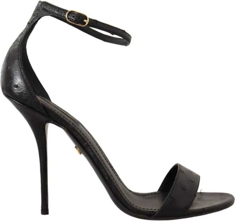 Dolce & Gabbana Zwarte Struisvogel Enkelband Hakken Sandalen Black Dames