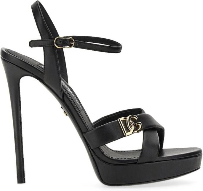 Dolce & Gabbana Zwarte Leren Hoge Hak Sandalen Black Dames