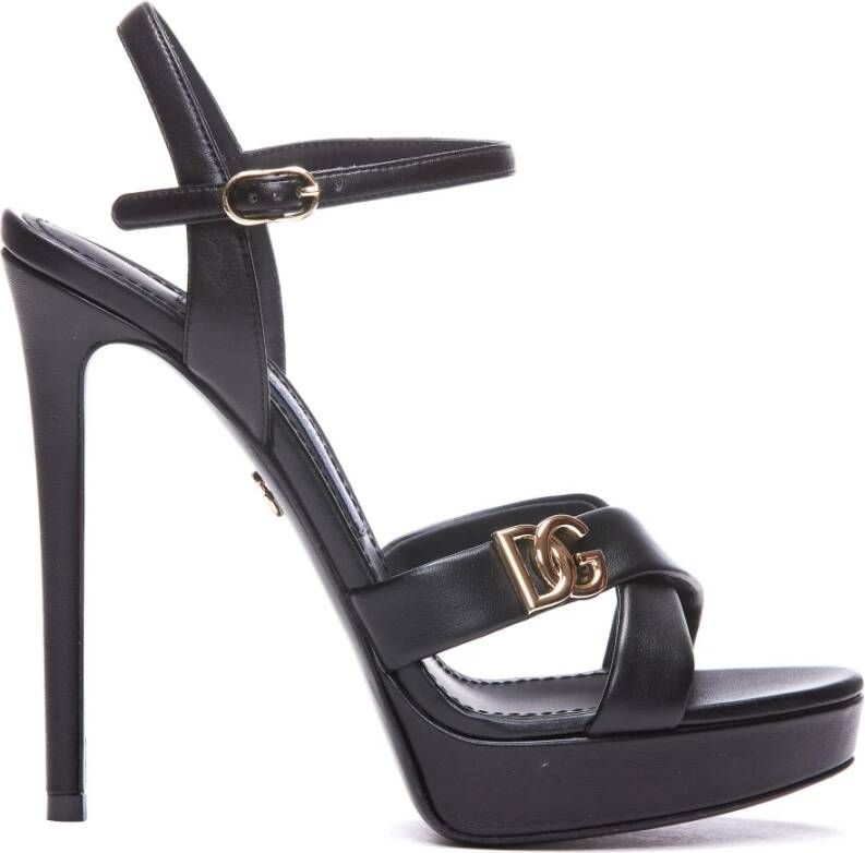 Dolce & Gabbana Zwarte Leren Hoge Hak Sandalen Black Dames