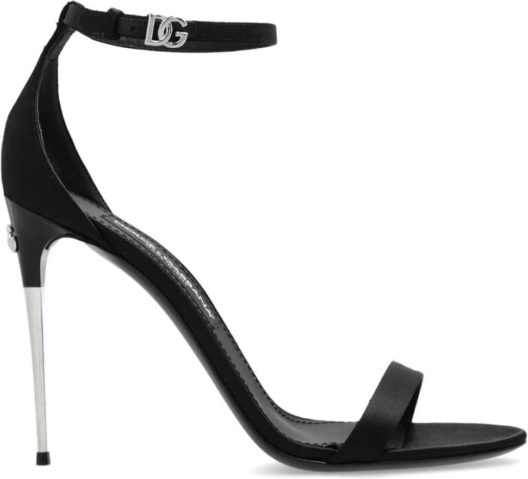 Dolce & Gabbana Elegante Zijden Satijnen Metalen Hak Sandalen Black Dames