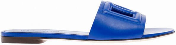 Dolce & Gabbana Leather sliders with logo Blauw Dames