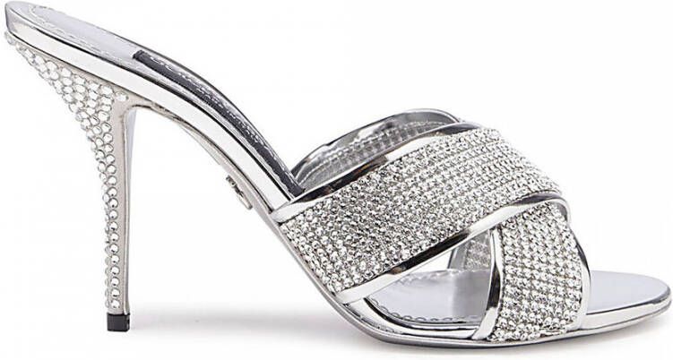 Dolce & Gabbana Zilverkleurige Kristalversierde Hakken Sandalen Gray Dames